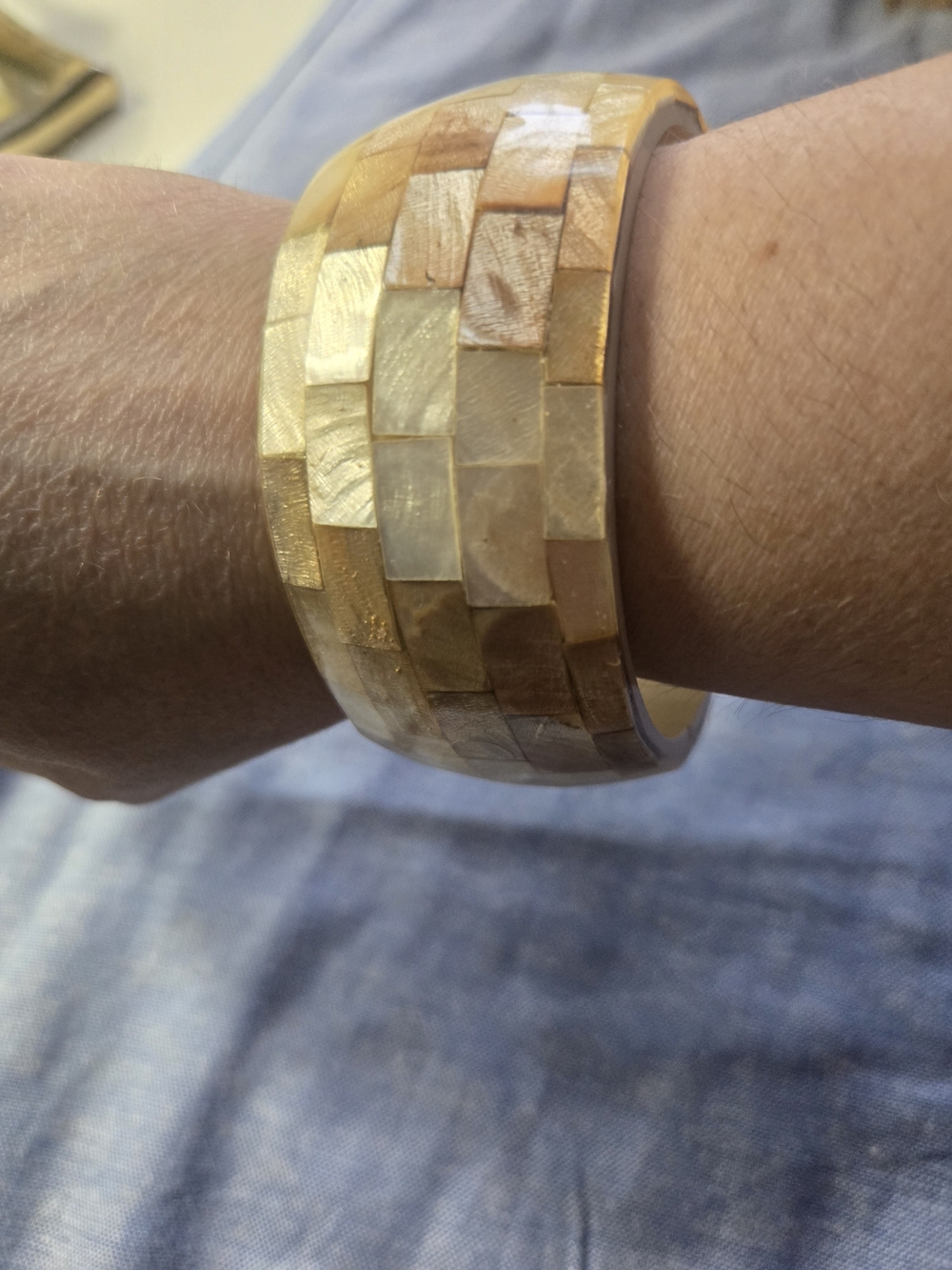 Mother-of-Pearl Mosaic Bangle Bracelet in Warm Neutrals